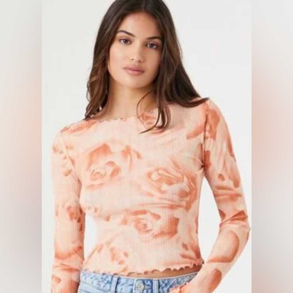 Forever 21 Rose Print Mesh Top Size Excellent Condition, Worn For Only 3 Hours